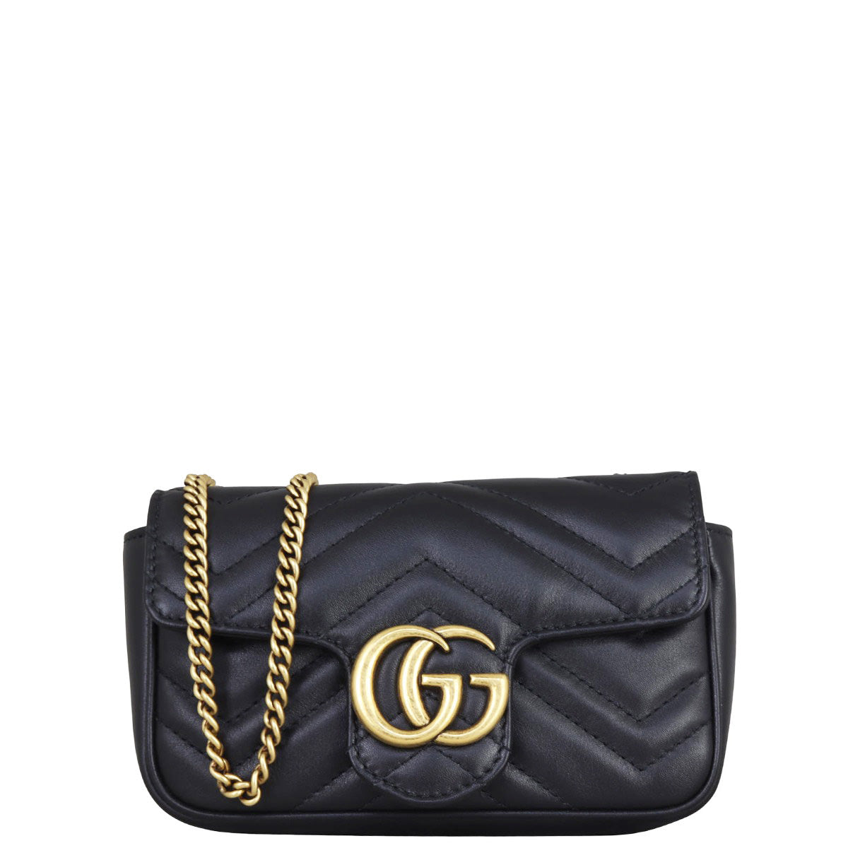 Gucci GG Marmont Super Mini Shoulder Bag Front with strap