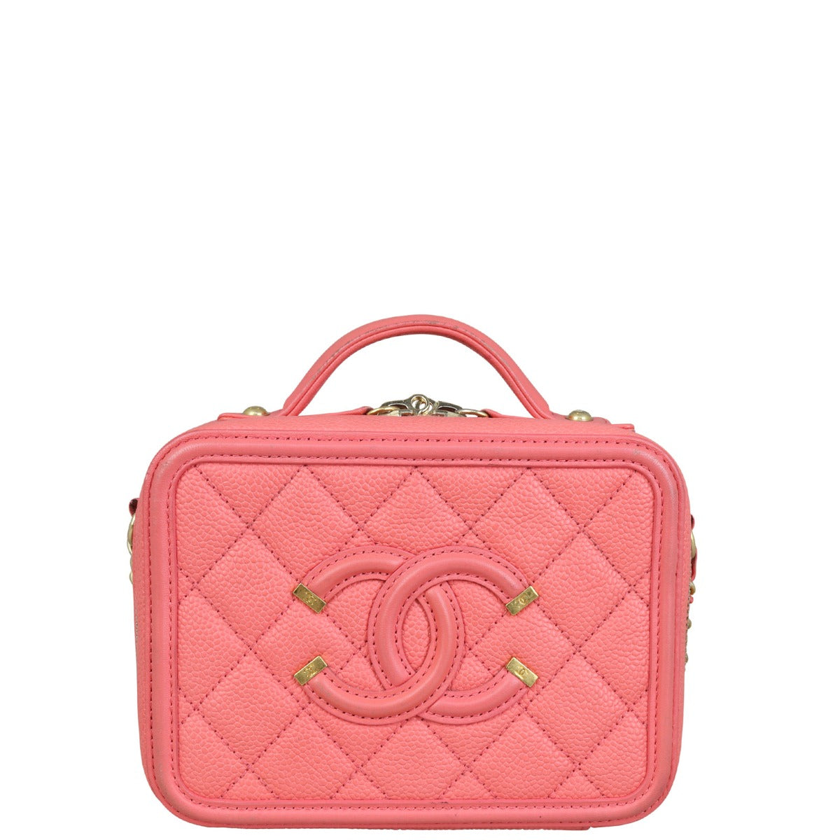 Chanel CC Filigree Vanity Case Small front no strap