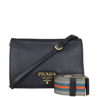Prada Vitello Daino Crossbody Flap Bag Front with Strap