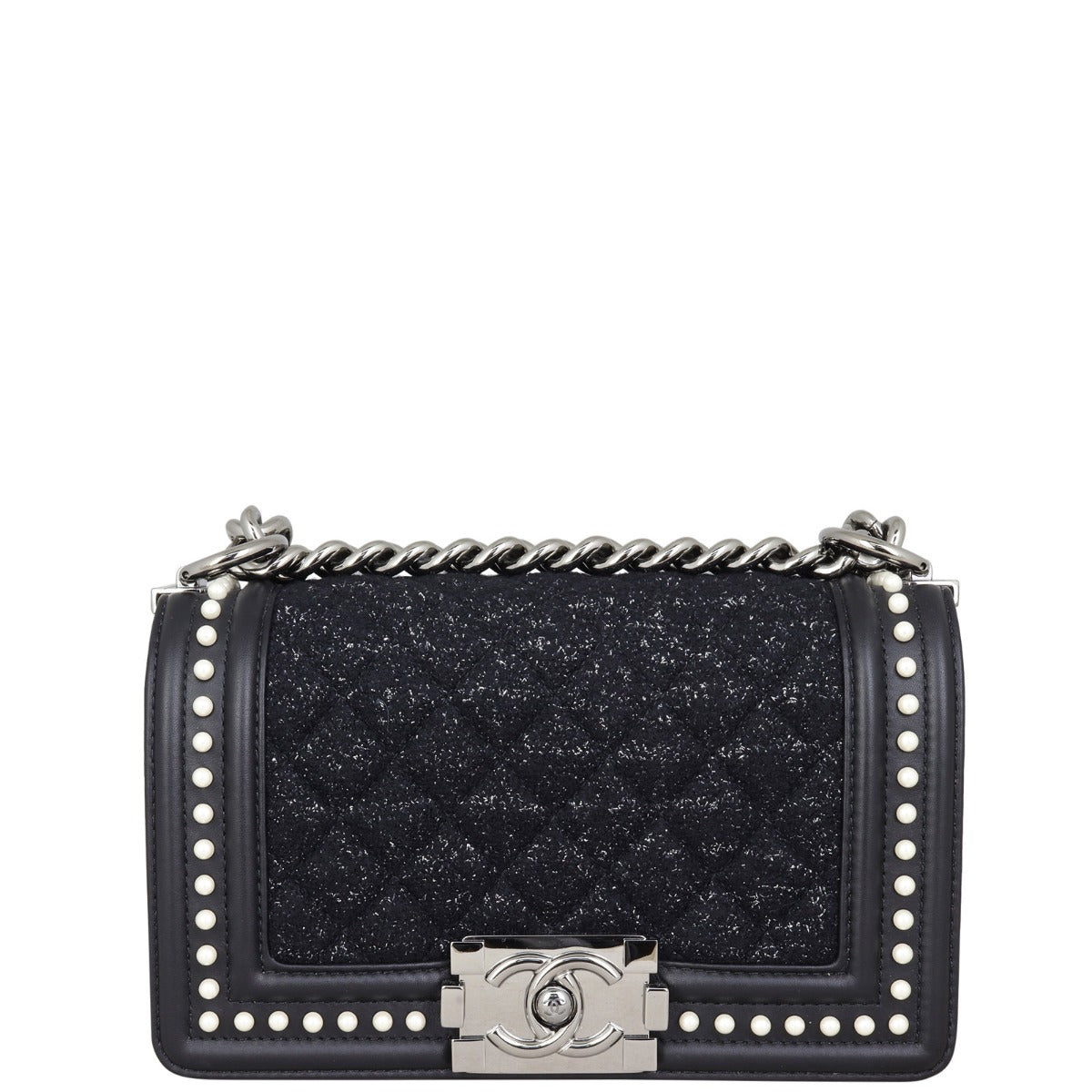 Chanel Boy Small Tweed Pearls Front