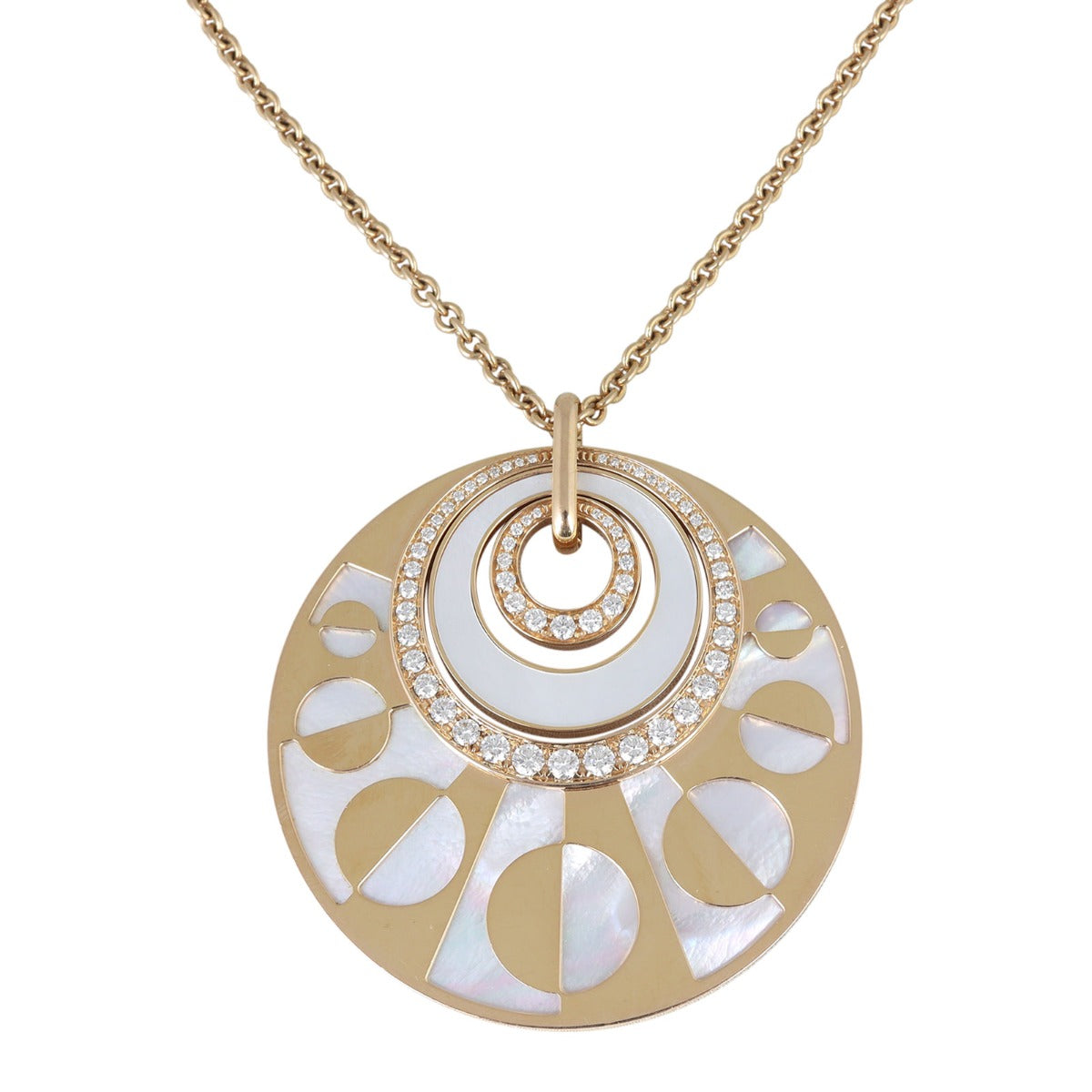 Bvlgari Intarsio Mother of Pearl 18k Yellow Gold Diamond Necklace Pendant Front