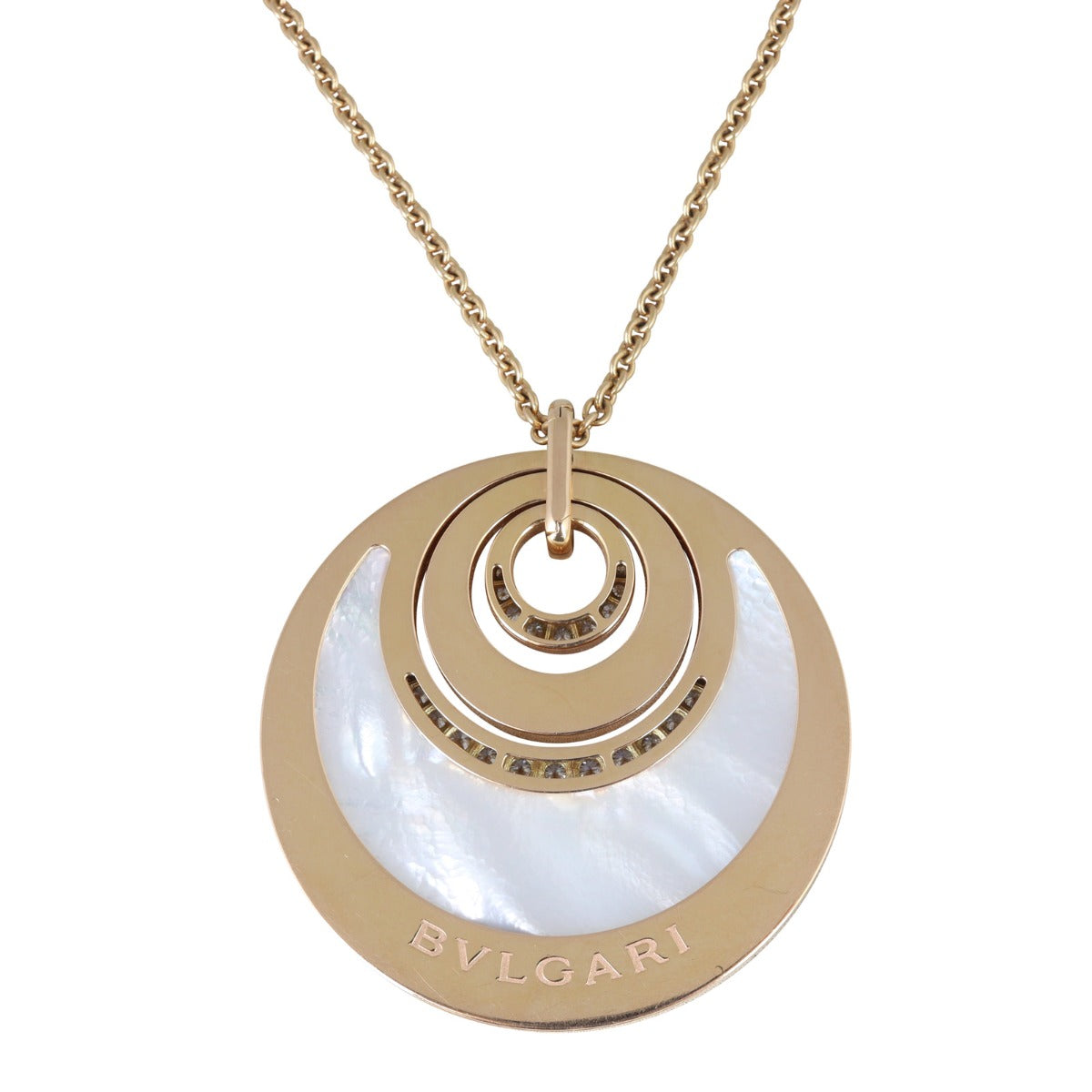 Bvlgari Intarsio Mother of Pearl 18k Yellow Gold Diamond Necklace Front Back