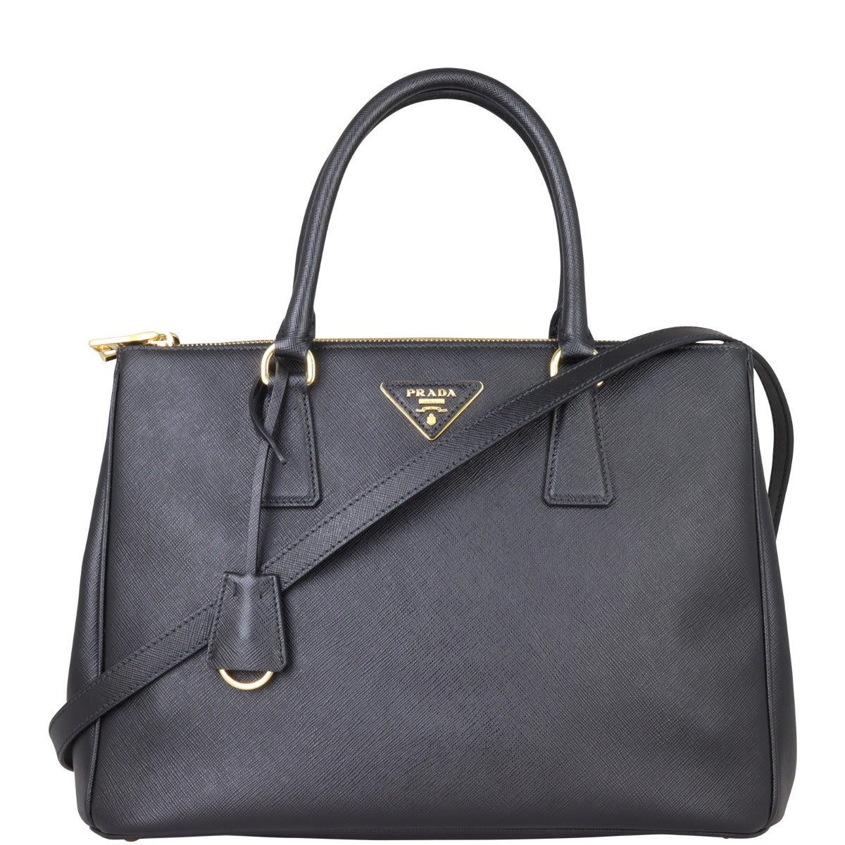 Prada Saffiano Lux Galleria Double Zip Tote Medium Front with Strap