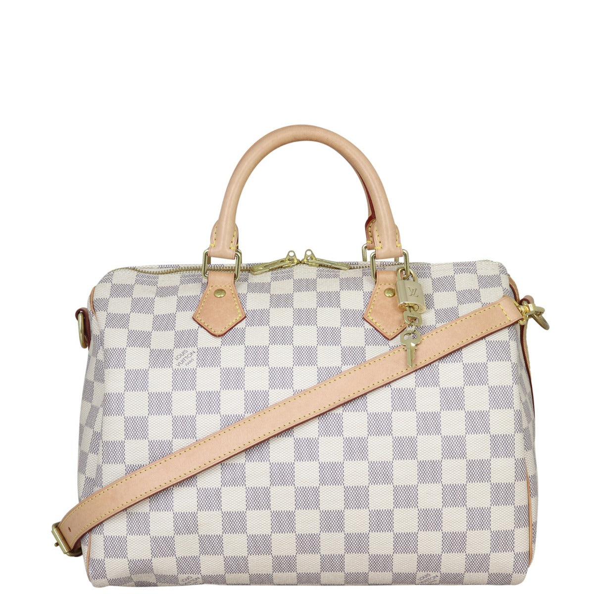 Louis Vuitton Speedy 30 Bandouliere Damier Azur Front with Strap