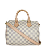 Louis Vuitton Speedy 25 Bandouliere Damier Azur Front with Strap