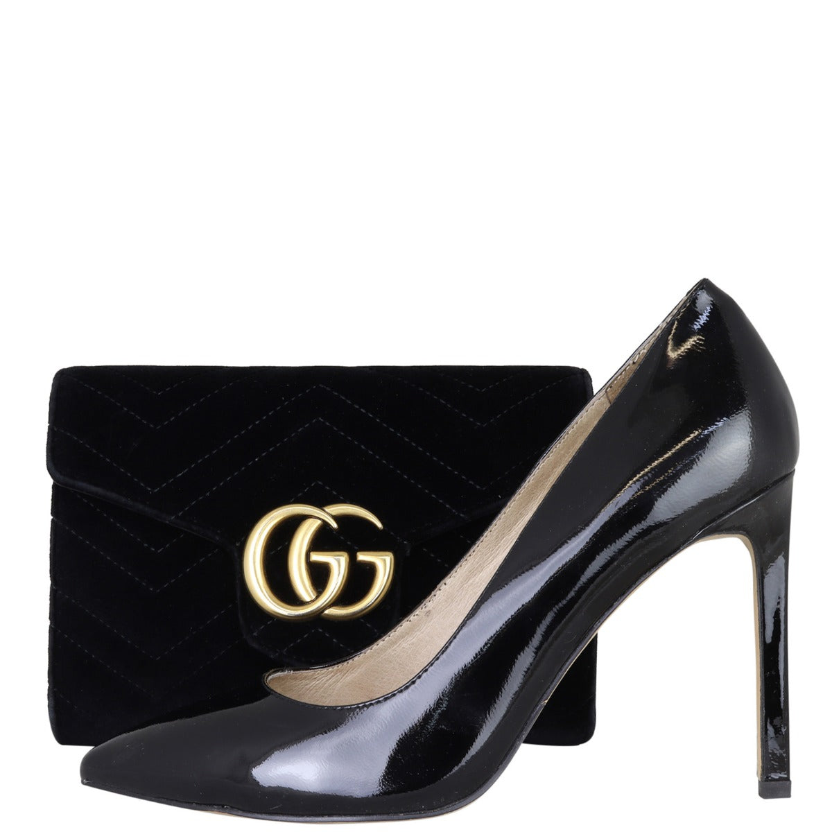 Gucci GG Marmont Matelasse Velvet Chain Wallet Shoe