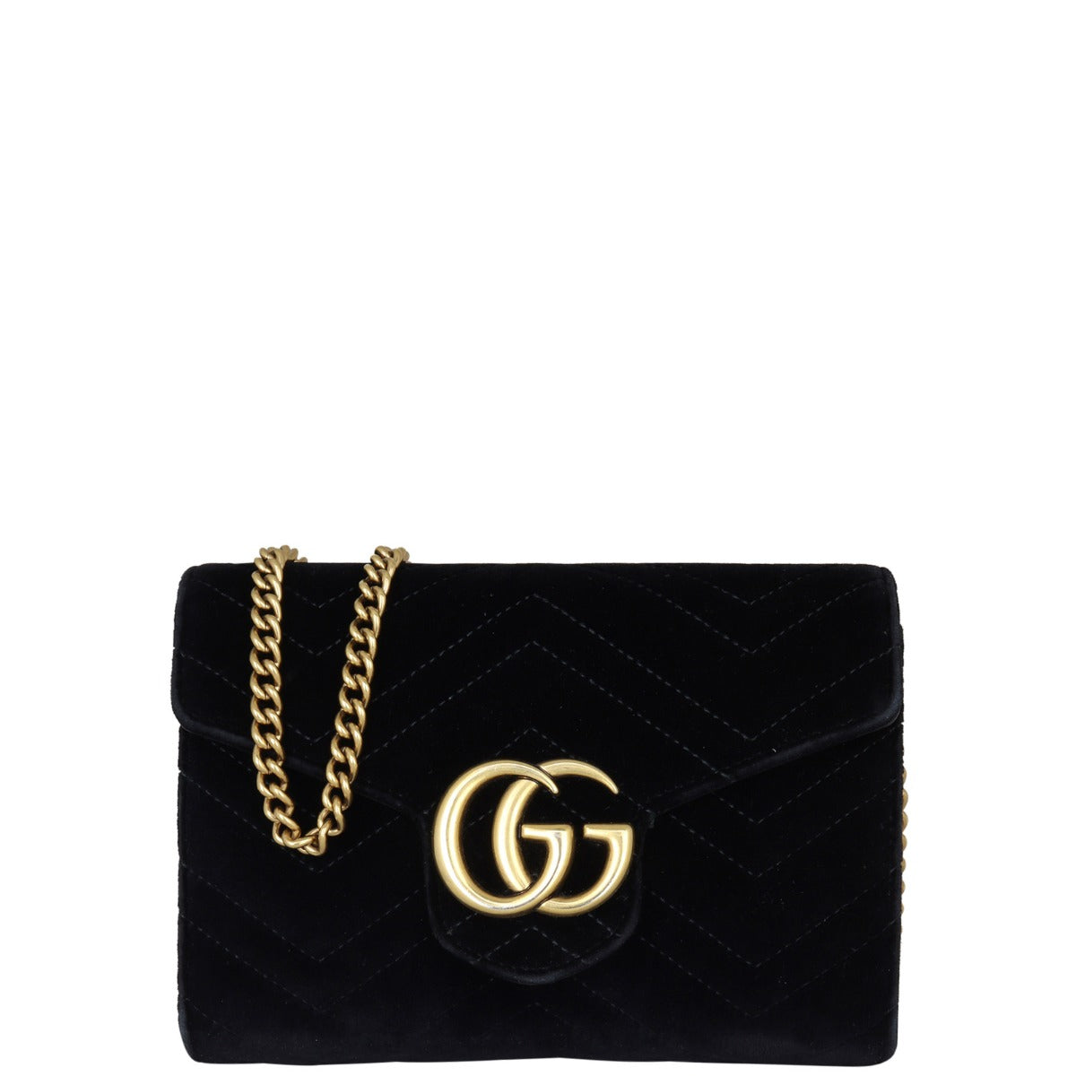 Gucci GG Marmont Matelasse Velvet Chain Wallet Front with Strap