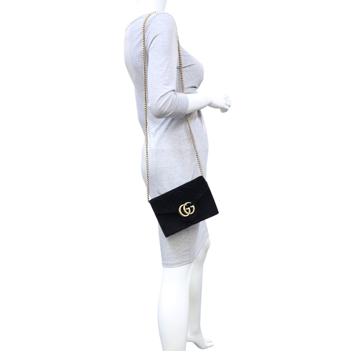 Gucci GG Marmont Matelasse Velvet Chain Wallet Mannequin