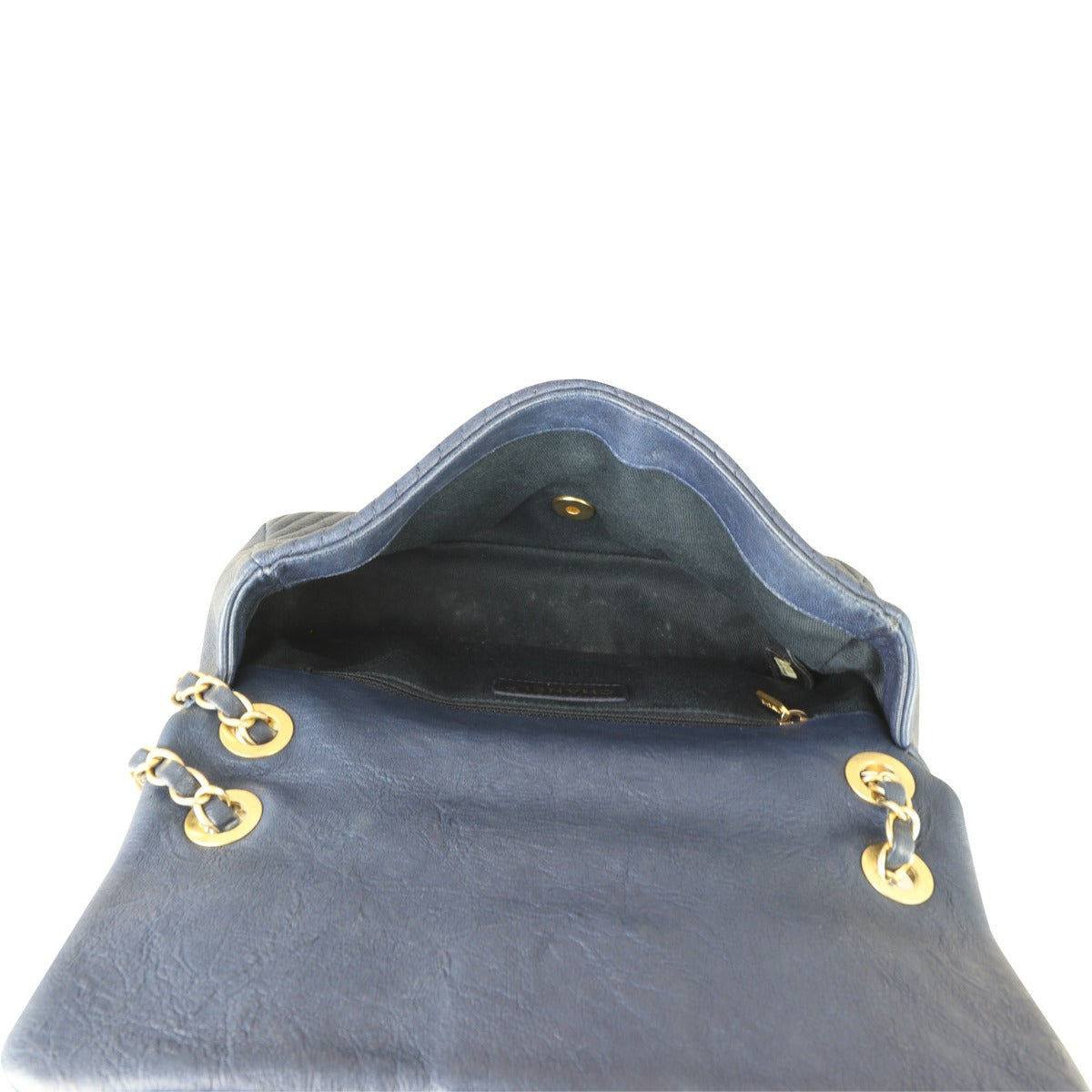 Chanel Surpique Chevron Single Flap Bag Interior