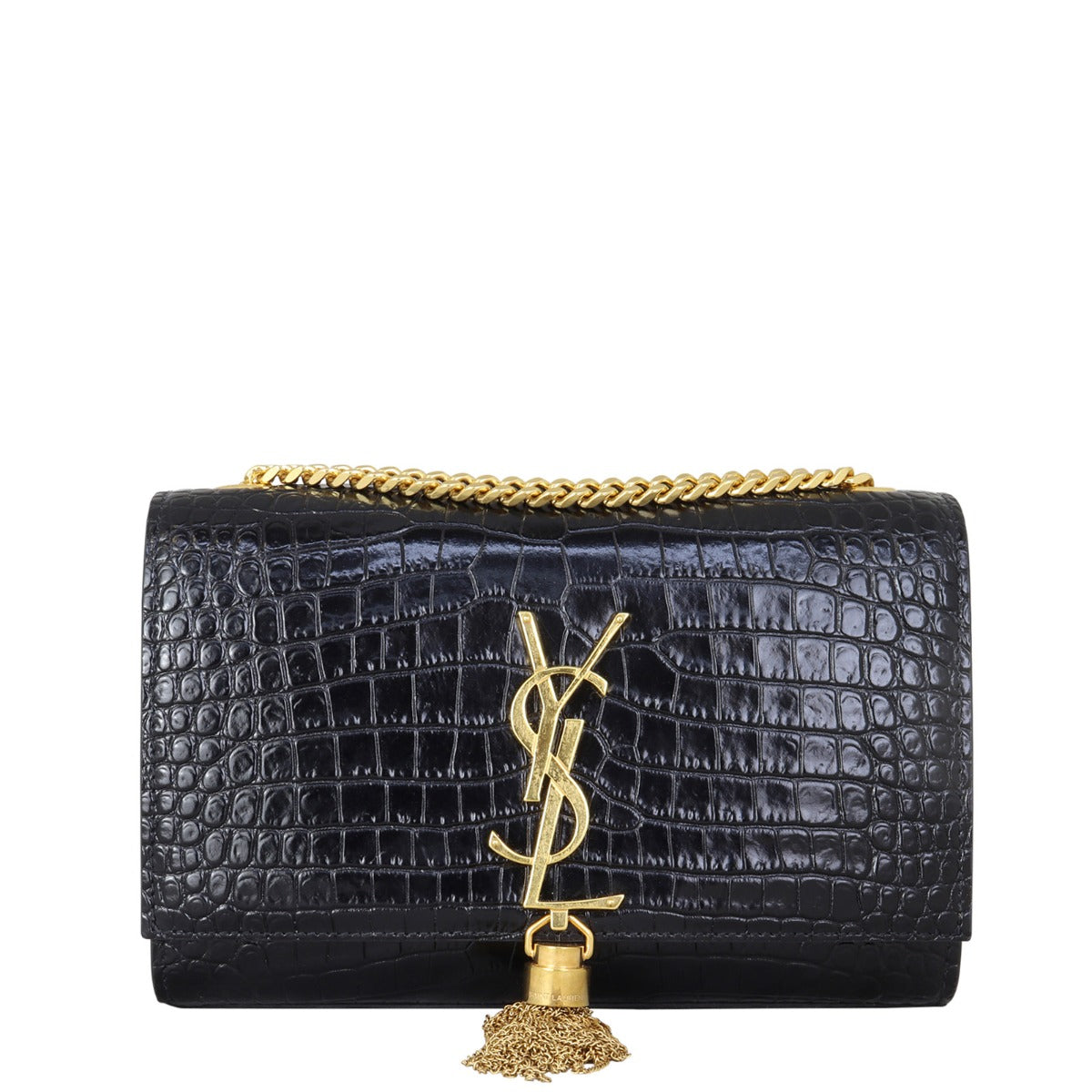 Saint Laurent Kate Tassel Chain Bag Small Croc Embossed Front