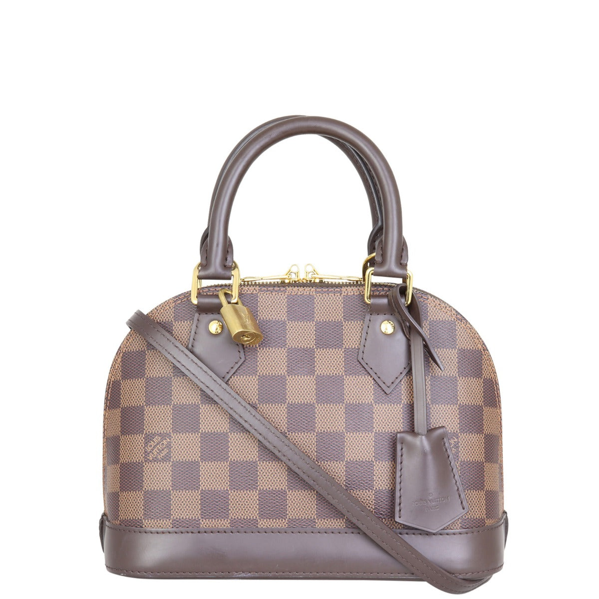 Louis Vuitton Alma BB Damier Ebene Front with strap