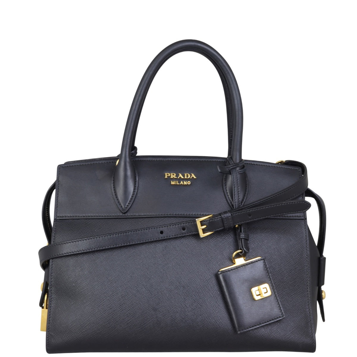Prada Saffiano City Calf Esplanade Medium Front with Strap