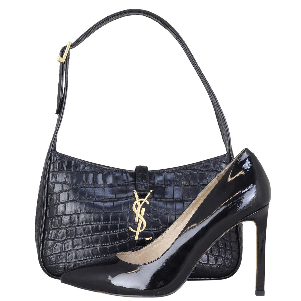 Saint Laurent Le 5 A 7 Hobo Croc-Embossed Shoe