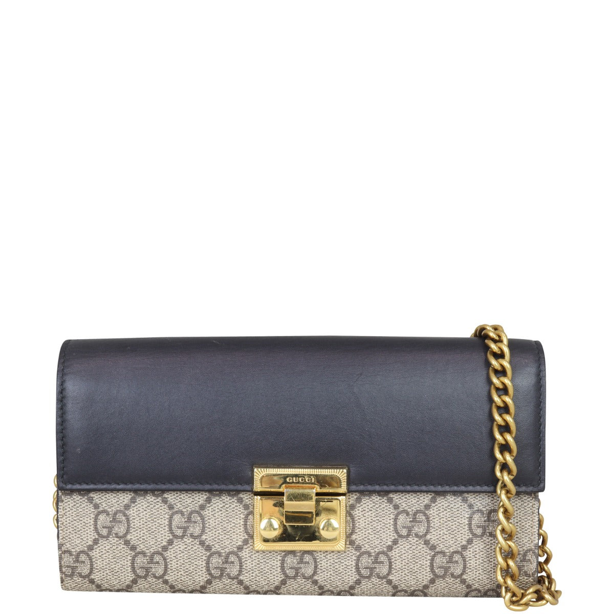 Gucci GG Supreme Continental Padlock Wallet on Chain Front with Strap