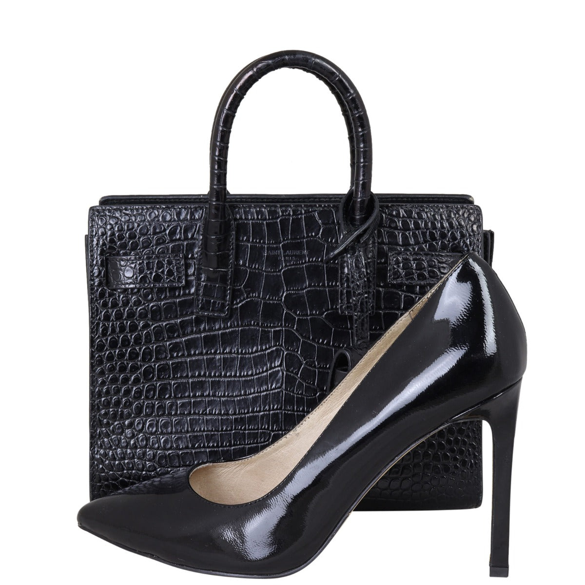 Saint Laurent Sac de Jour Nano Croc-Embossed Shoe