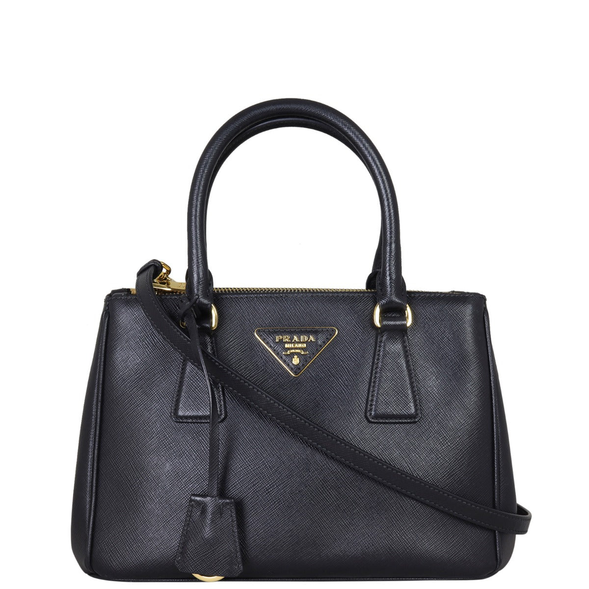 Prada Saffiano Lux Galleria Double Zip Tote Mini Front with Strap