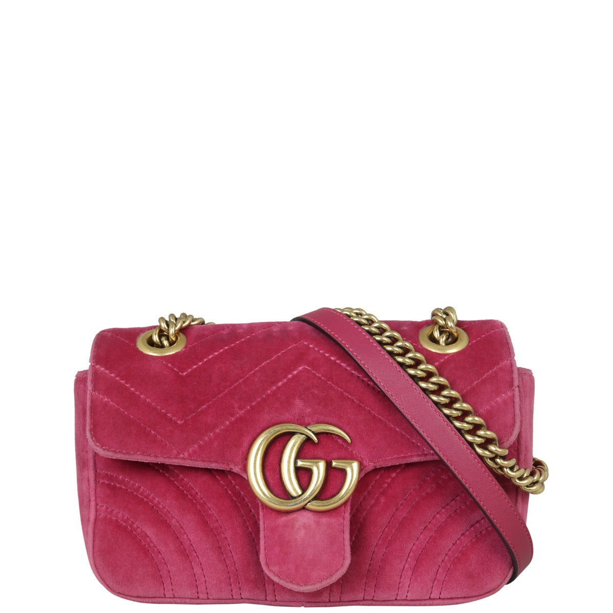 Gucci GG Marmont Velvet Mini Shoulder Bag  Front with Strap