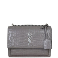 Saint Laurent Sunset Medium Croc-Embossed Front