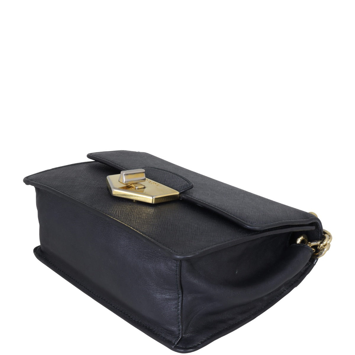 Prada Saffiano Turn Lock Chain Shoulder Bag Corner Distance