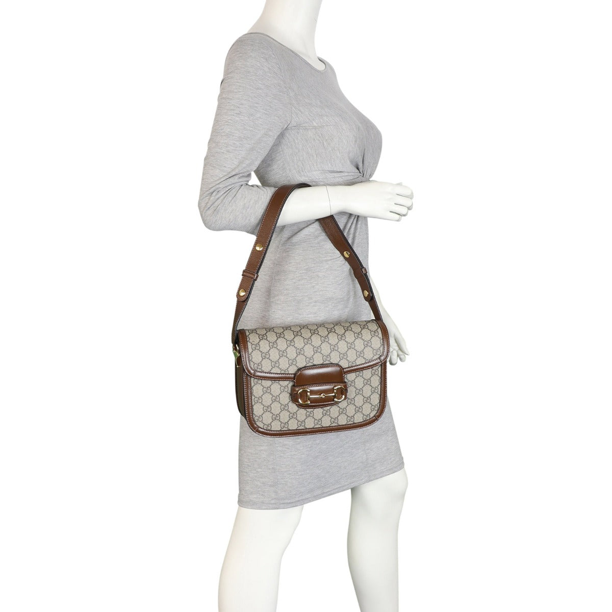 Gucci GG Supreme 1955 Horsebit Shoulder Bag Mannequin