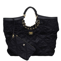 Chanel CC Nylon Maxi Shopping Tote Front with Pouch