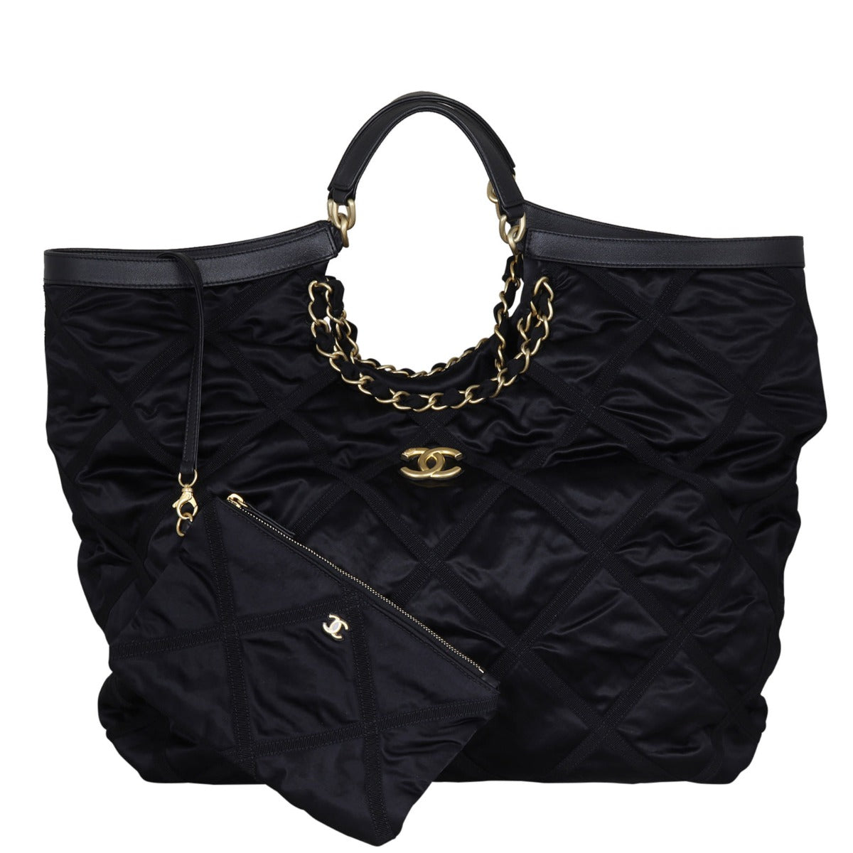 Chanel CC Nylon Maxi Shopping Tote Front with Pouch