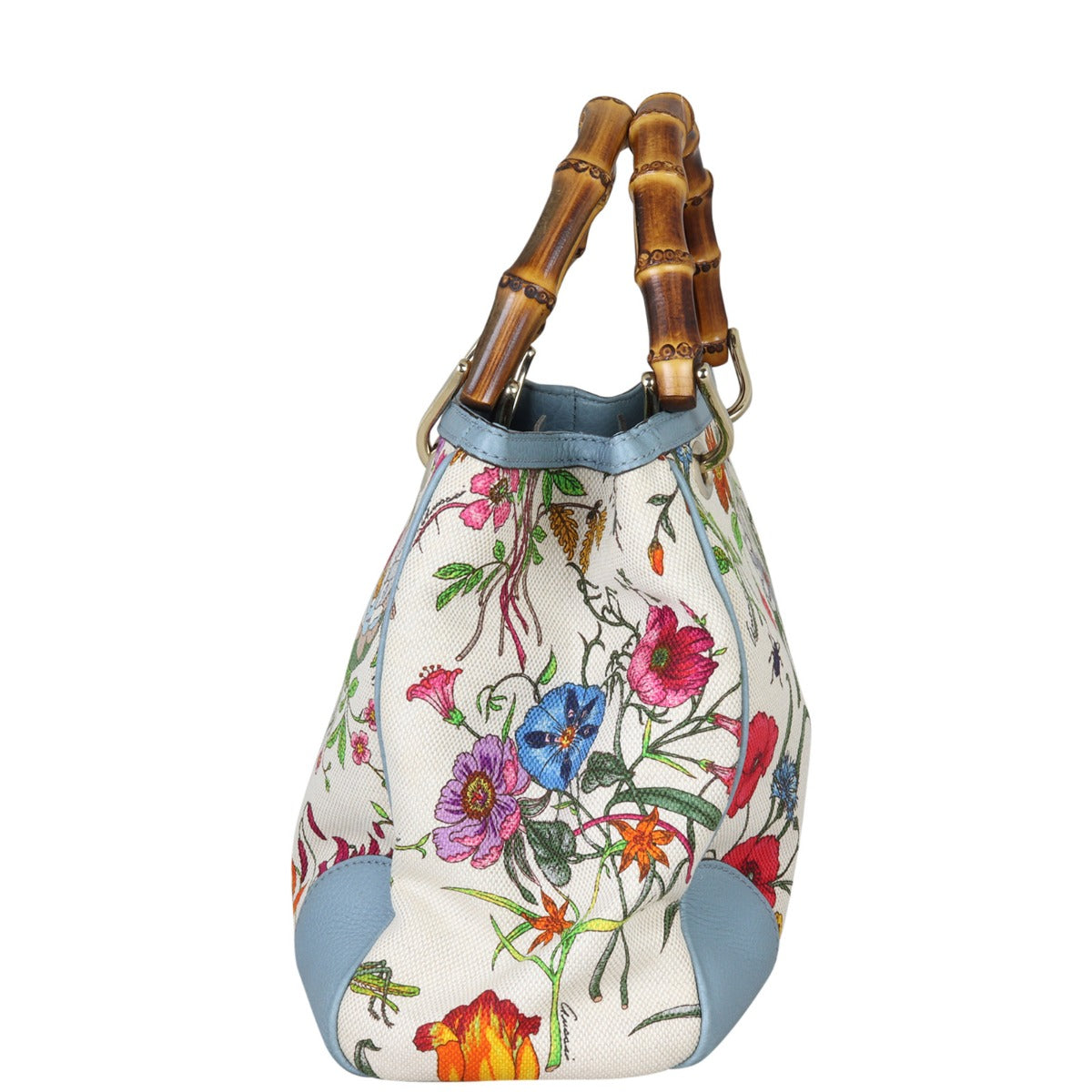 Gucci Bamboo Handle Floral Canvas Tote Side