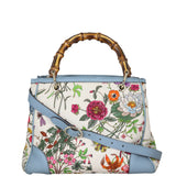 Gucci Bamboo Handle Floral Canvas Tote Front with Strap
