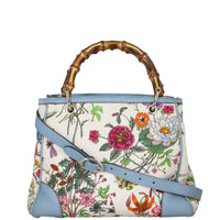 Gucci Bamboo Handle Floral Canvas Tote Front with Strap