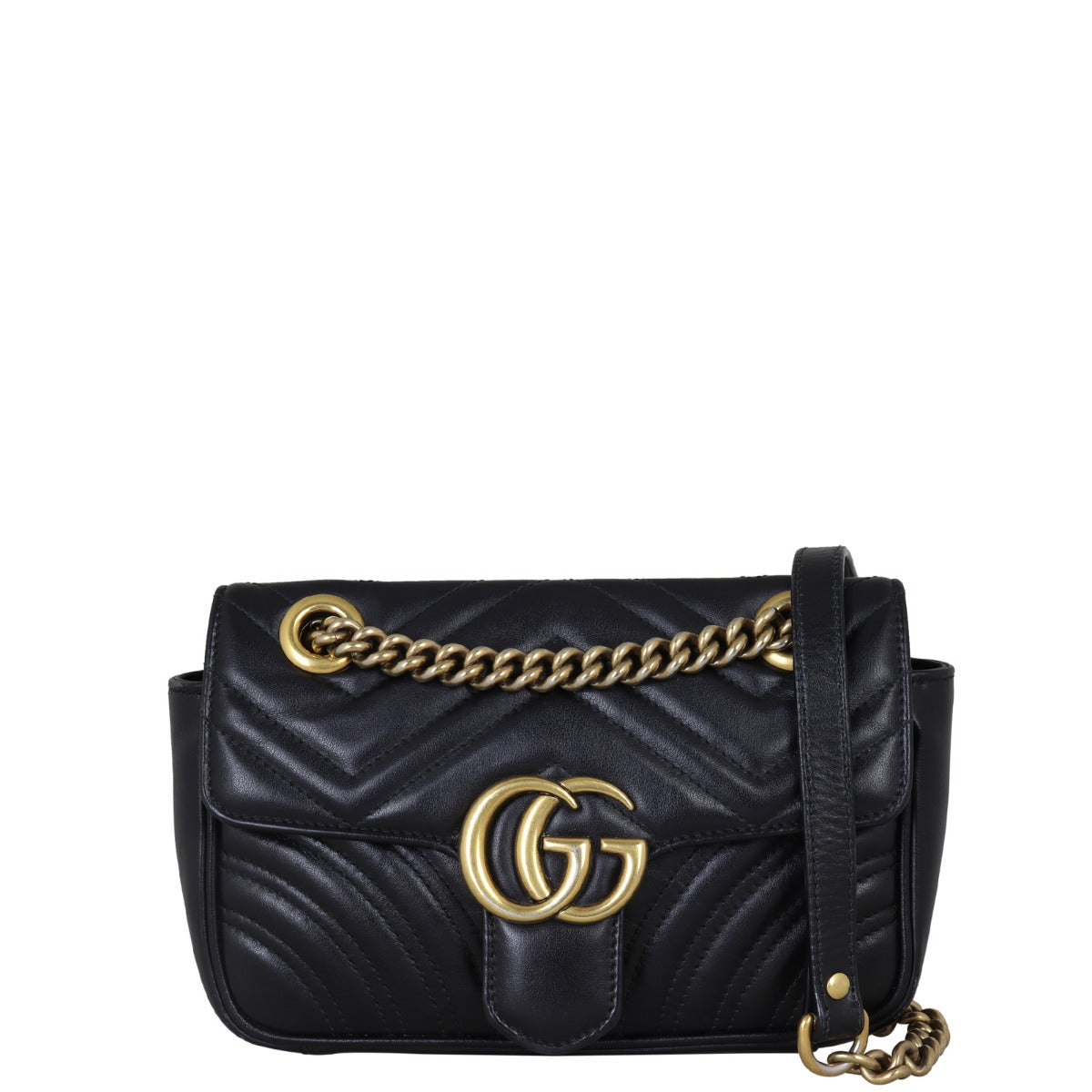 Gucci GG Marmont Matelasse Small Shoulder Bag Front Showing Strap