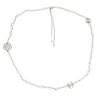 Chanel CC Logo Camellia Pearl Necklace 