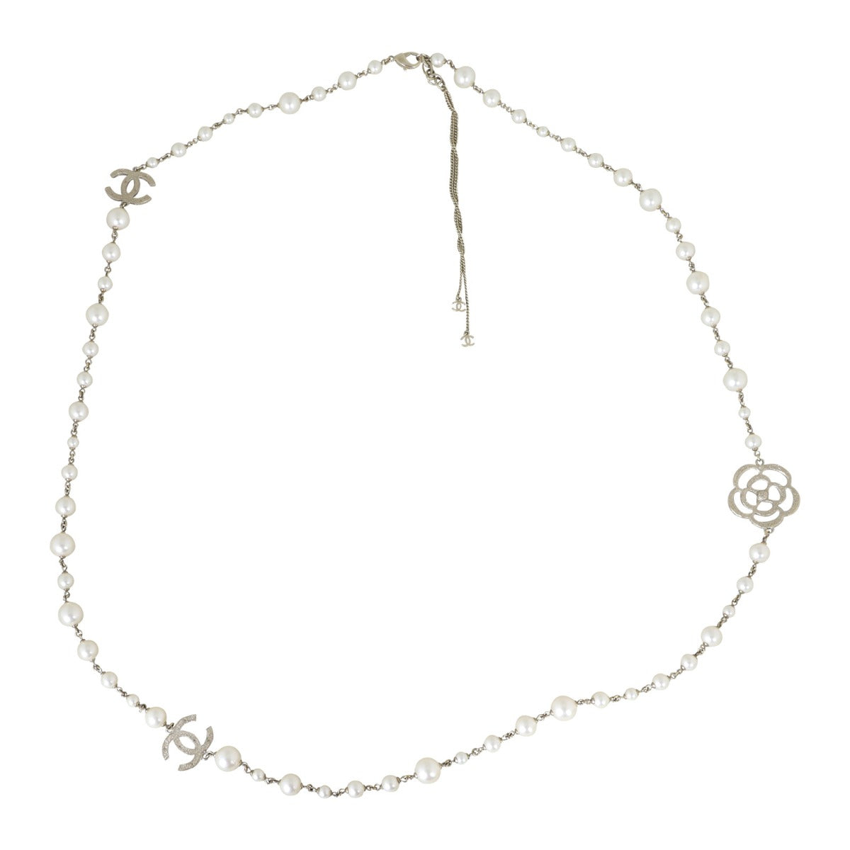 Chanel CC Logo Camellia Pearl Necklace 
