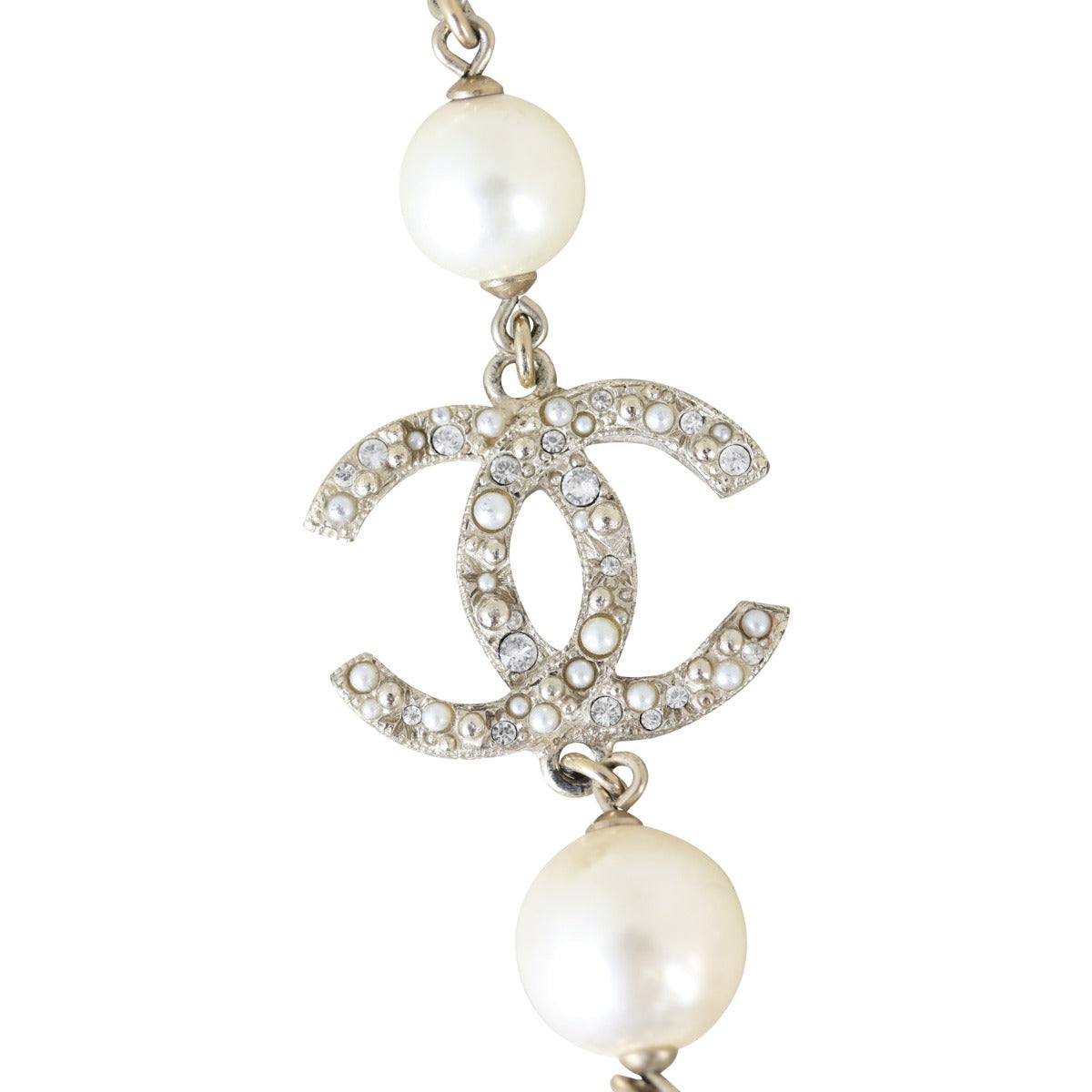Chanel CC Logo Camellia Pearl Necklace 
