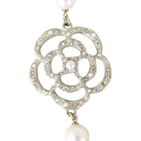 Chanel CC Logo Camellia Pearl Necklace 