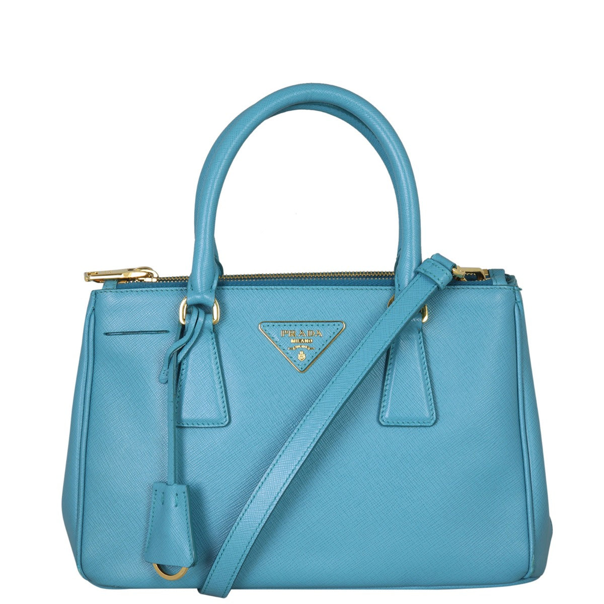 Prada Saffiano Lux Galleria Double Zip Tote Mini Front With Strap
