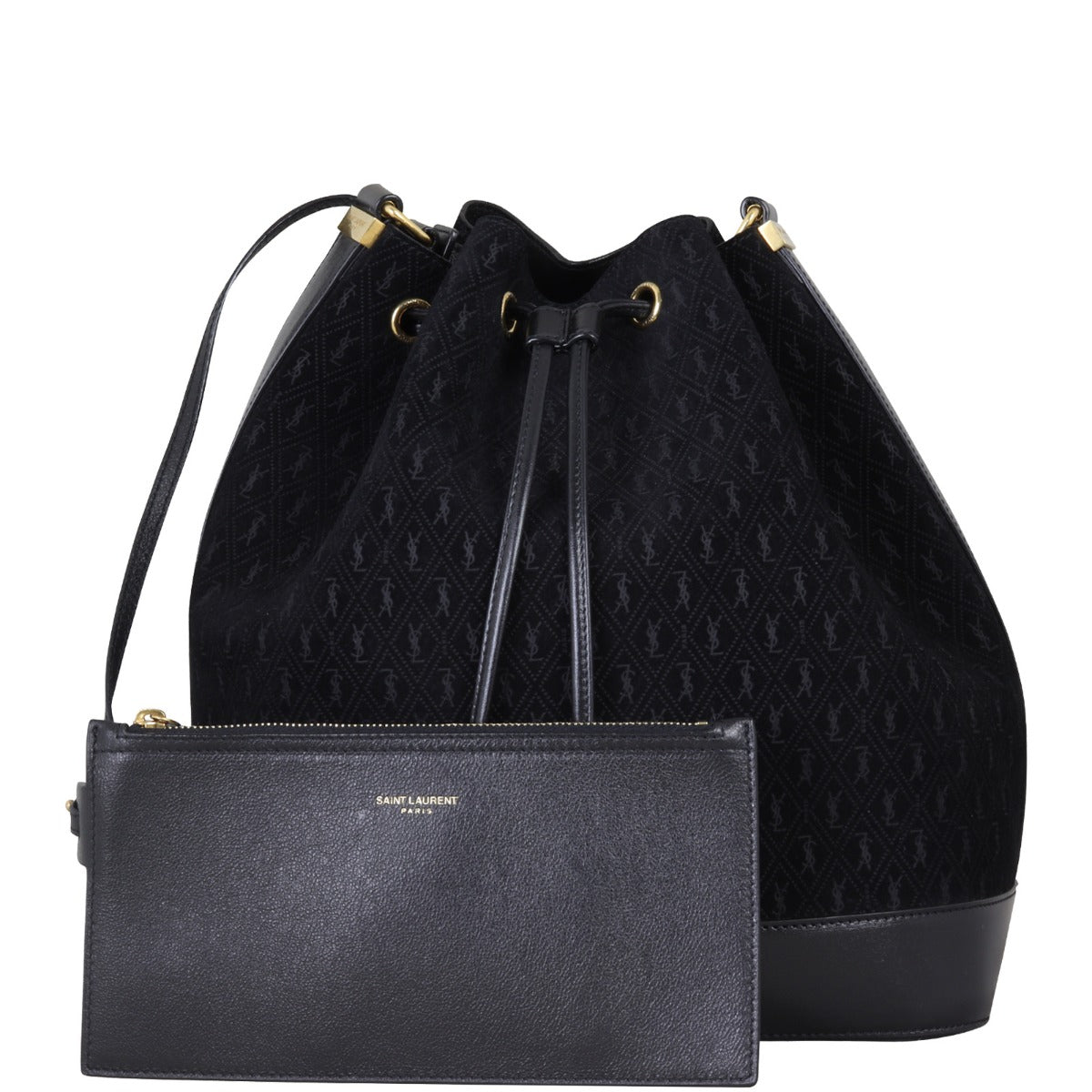 Saint Laurent All Over Bucket Bag Monogram Front With Pouch