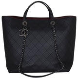 Chanel CC Charm Two Way Shopping Tote Front With Chain