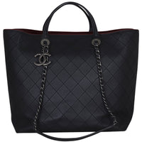 Chanel CC Charm Two Way Shopping Tote Front With Chain