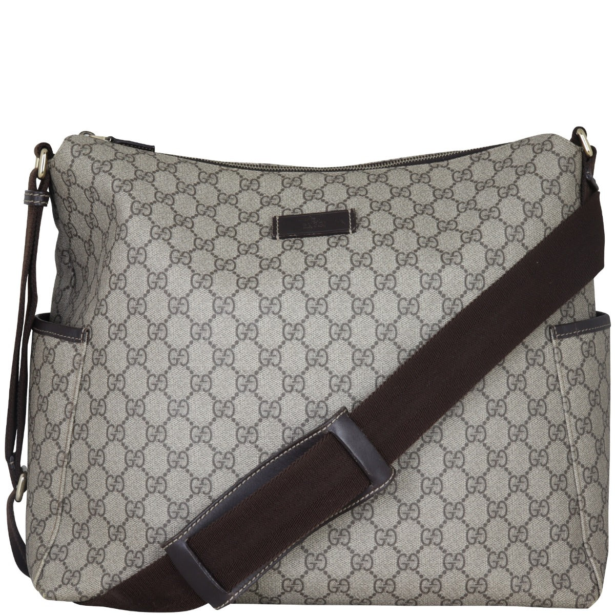 Gucci GG Supreme Side Pocket Messenger Bag Front With Strap