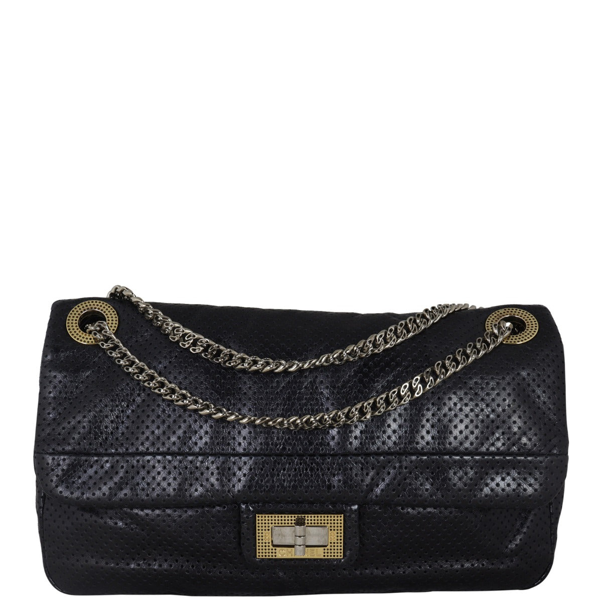 Chanel Perforated Drill Flap Bag Front With Chain