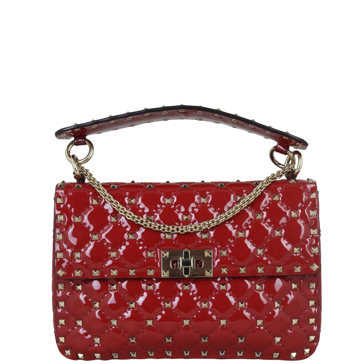 Valentino Rockstud Spike Medium Shoulder Bag Patent Front With Chain