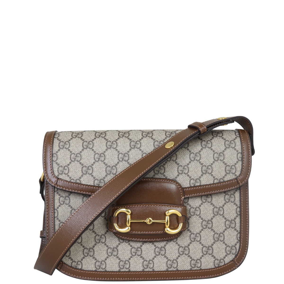 Gucci GG Supreme 1955 Horsebit Shoulder Bag Front with Strap