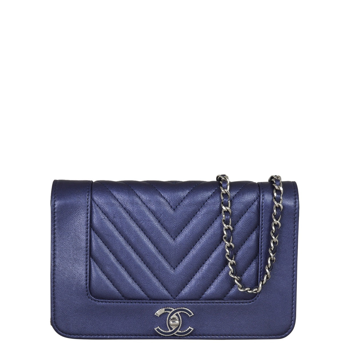 Chanel Mademoiselle Chevron Wallet on Chain Front With Chain