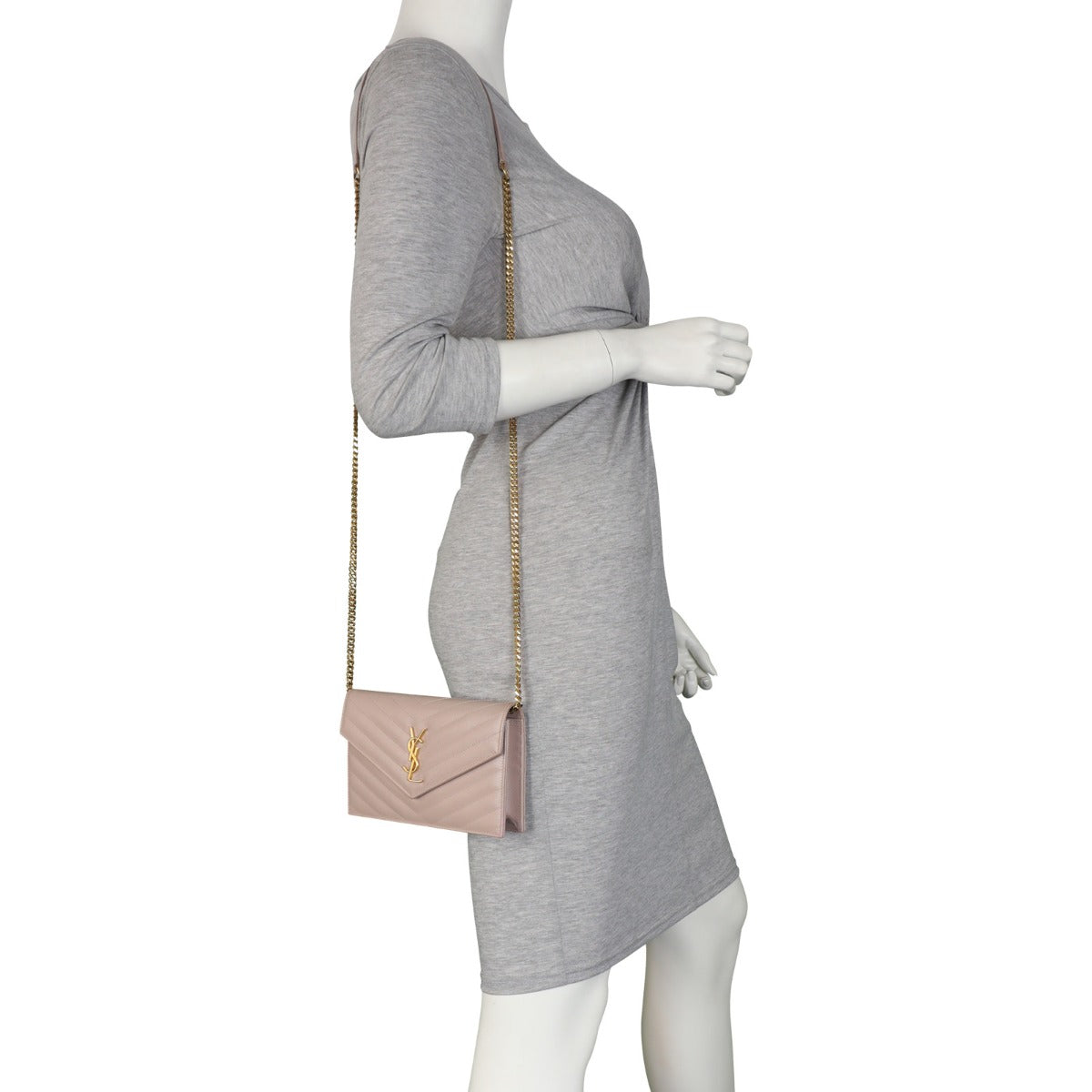 Saint Laurent Cassandre Envelope Chain Wallet Mannequin