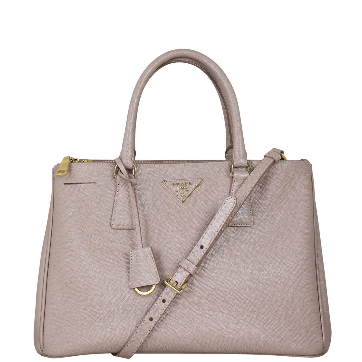 Prada Saffiano Lux Galleria Double Zip Tote Medium Front With Strap