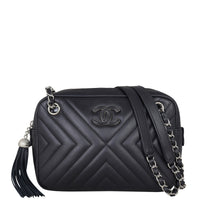 Chanel Diagonal Chevron Camera Bag Front With Strap