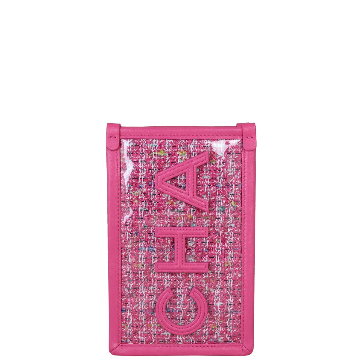 Chanel Logo Tweed Phone Clutch with Chain Front