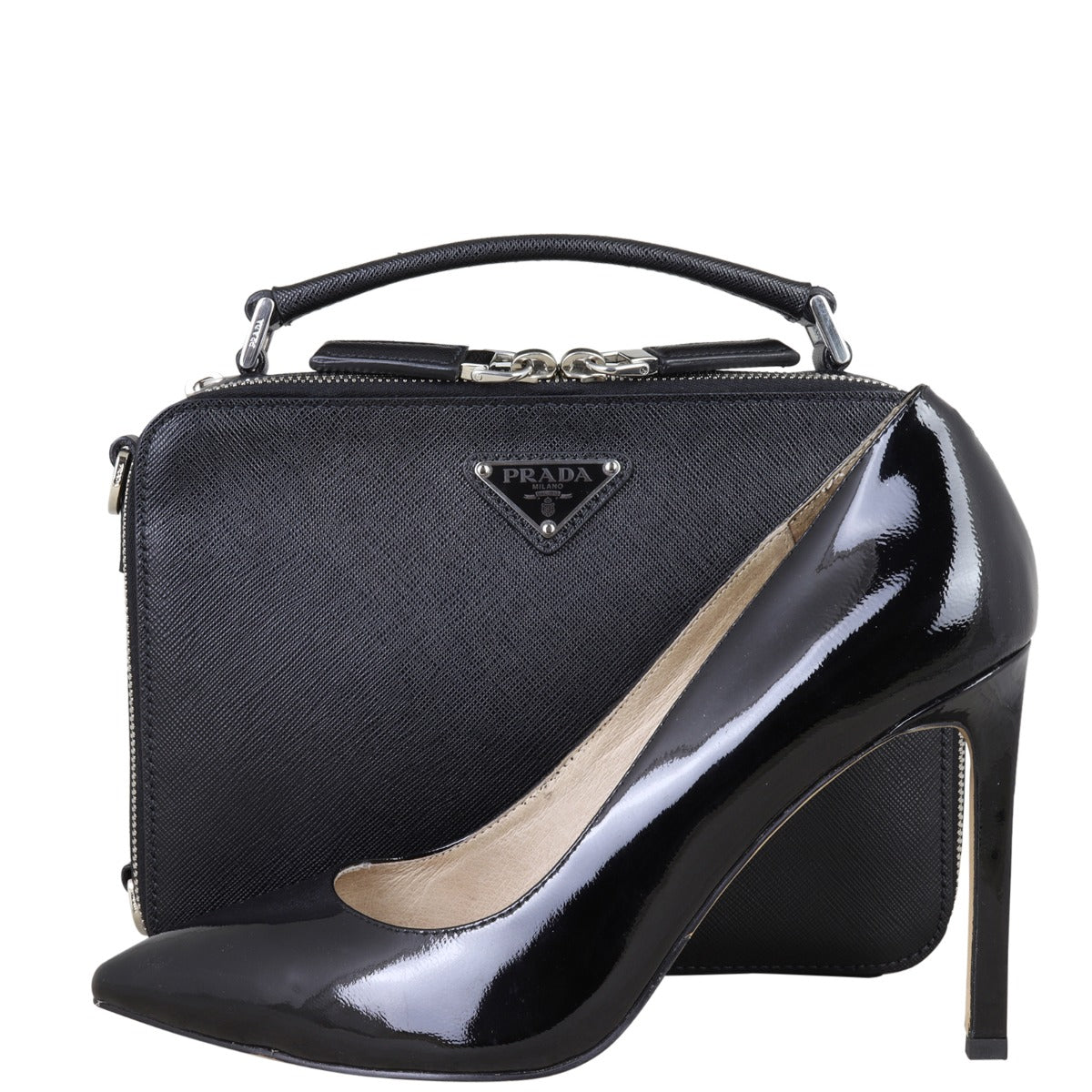 Prada Saffiano Brique Bag Front with Shoe