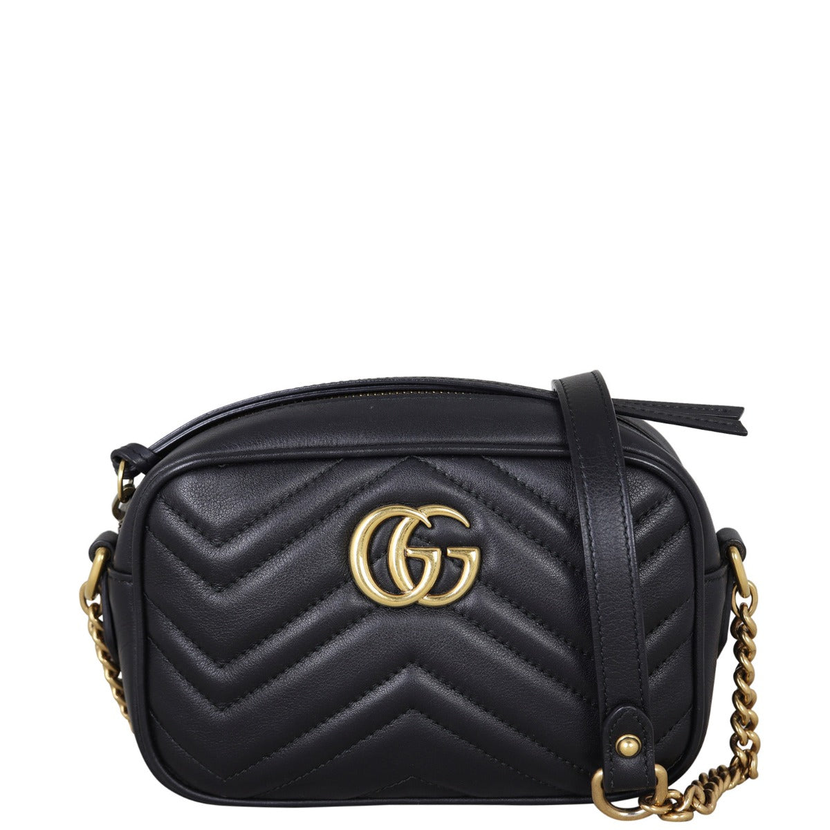 Gucci GG Marmont Mini Camera Bag Front With Strap