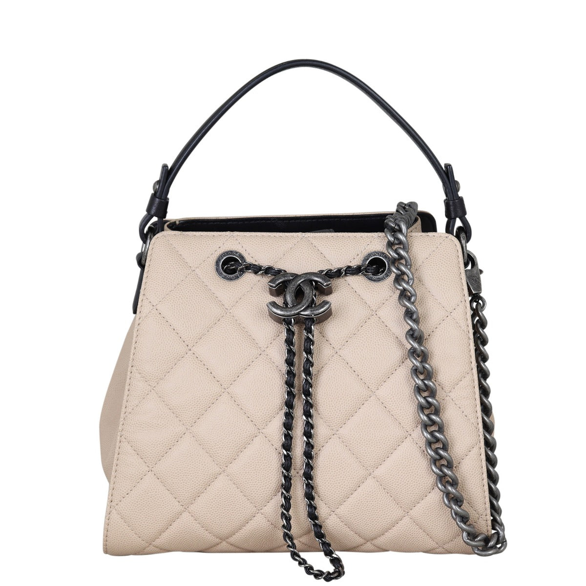 Chanel CC Quilted Bucket Bag Front With Chain